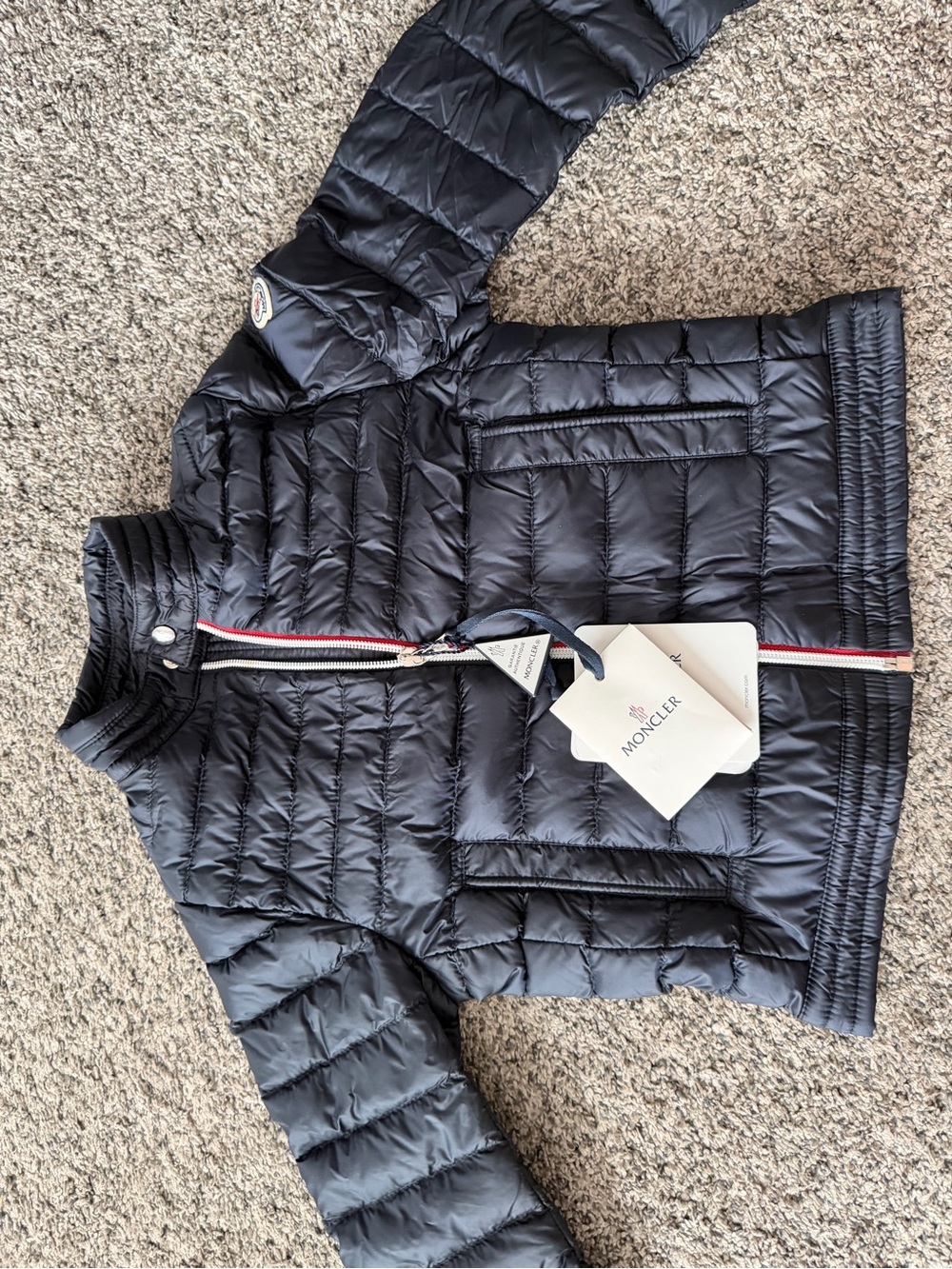 Moncler Kids Black Quilted Puffer Jacket with Tricolor Zip